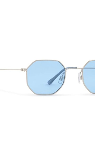 INVU . Octagonal Polarized Sunglasses, Silver/Blue, unisex