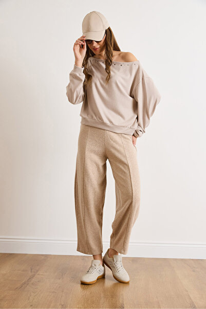 Olalook Women's Stone Stitching Detailed Balloon Thessaloniki Winter Trousers Pnt-19000384