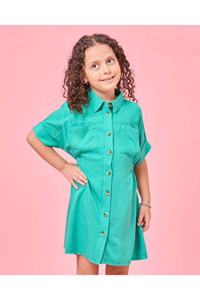 REDTAG Girls Green Front Button Dress
