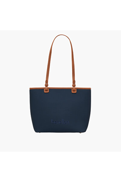 United Colors of Benetton UCB Textured Logo Detail Tote Bag with Handles