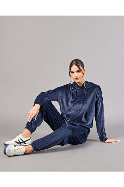 REDTAG Women Navy Hooded Sweatshirt