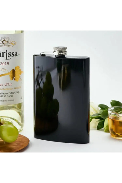 zola Metal pocket bottle, for strength, 240 ml, 13.5 x 8.5 x 1.5 cm, black