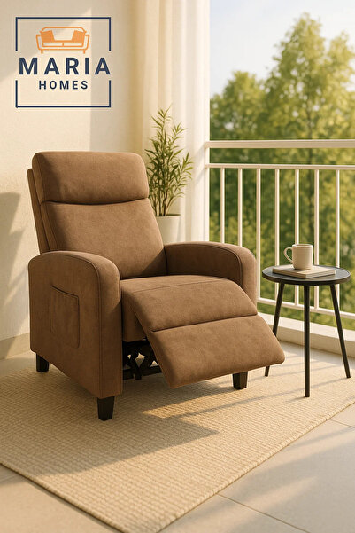 MARIA HOMES Modern Brown Recliner Chair with Footrest – Soft Fabric Relax Chair for Living Room