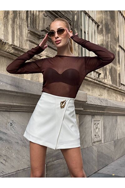 b buhari bykoc High Waist Buckled Slit Skirt with Shorts