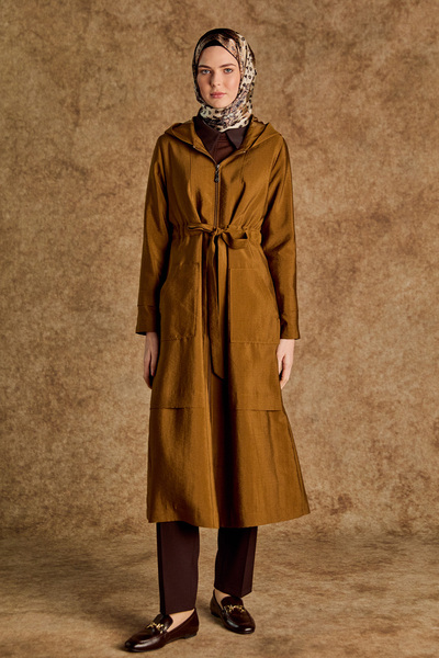 Setrms Kapüşonlu Kuşaklı Cepli Pardösü