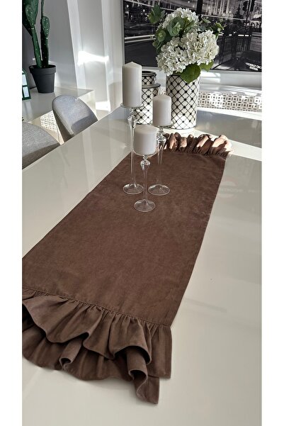 Decamor home Vintage Double Layer Ruffled Brown Runner
