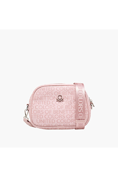 United Colors of Benetton UCB Monogram Print Crossbody Bag with Detachable Strap