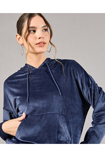 REDTAG Women Navy Hooded Sweatshirt