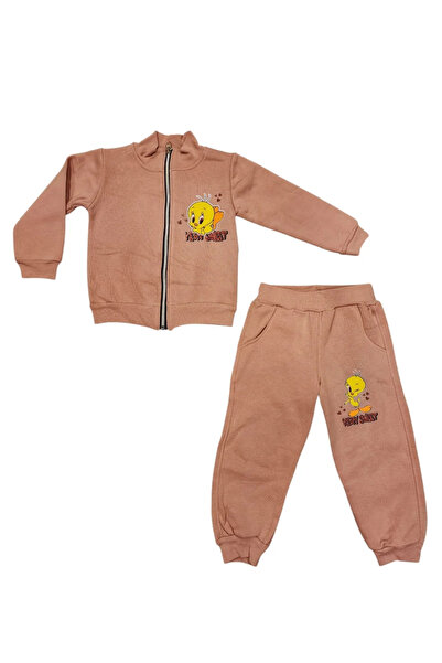 Ravza Girl's Tweety Thick Cardigan Set