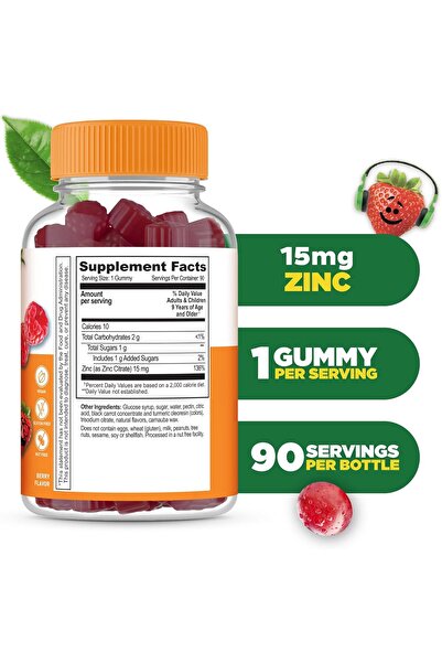 Lifeable Zinc Gummies for Kids, 15 mg, 90 Gummies