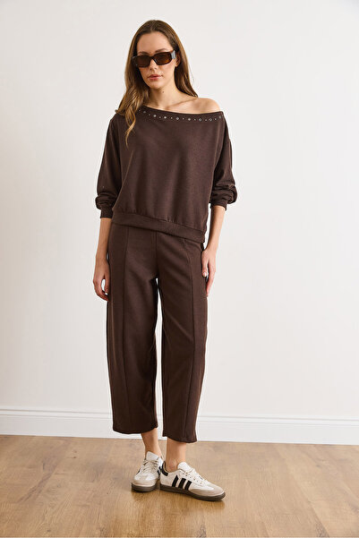 Olalook Дамски кафяви панталони с детайли от шевове Balloon Thessaloniki Winter PNT-19000384