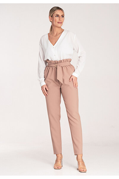Figl Elegant high-waisted women's trousers - M1072 Beige size XL