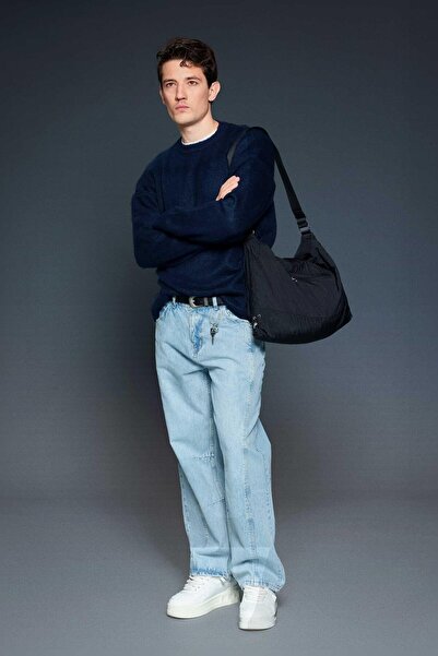 ablukaonline Men's Oversize Soft Textured Sweater Navy Blue