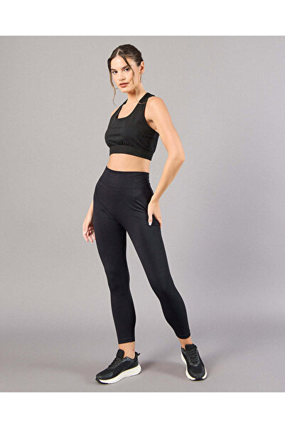 REDTAG Women Black Back Rouching Seamless Active Leggings