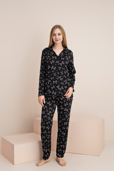 rindahomewear Women's Patterned Milan Knitted Lisbon Buttoned Pajama Set