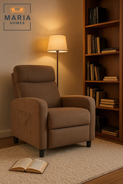 MARIA HOMES Modern Brown Recliner Chair with Footrest – Soft Fabric Relax Chair for Living Room