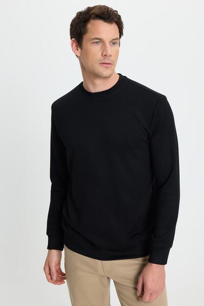 Tudors Men's relax fit comfortable cut long sleeve crew neck black sweatshirt