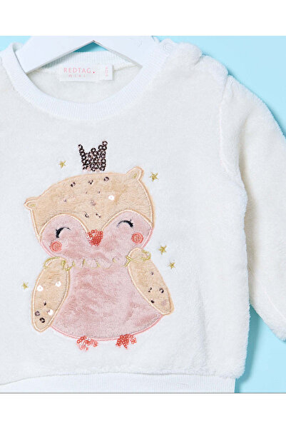 REDTAG Infant Girls Ivory Embellished Sweatshirt