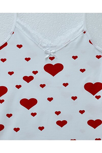 Modamorfo Heart Patterned Strappy Lace Tank Top - White