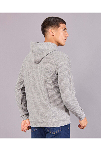 REDTAG Men Grey Hooded Sweatshirt