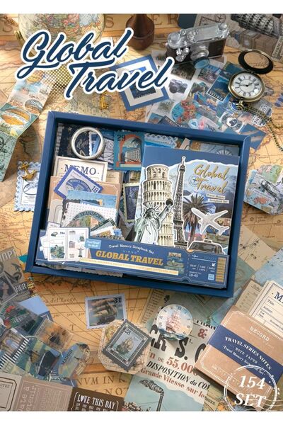 Vox Art Vintage Journal Defter Hediye Seti, 154 Parça Scrapbook Set (Travel S...