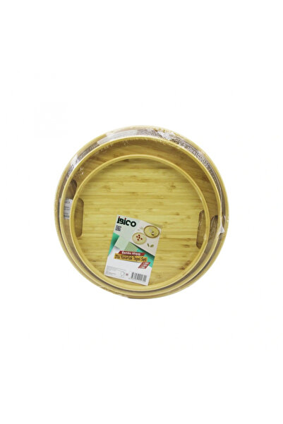 Go İthalat Round - Set of 3 Bamboo Wooden Trays 30--35--38cm (5324)