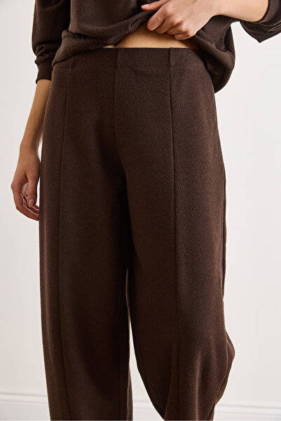 Olalook Дамски кафяви панталони с детайли от шевове Balloon Thessaloniki Winter PNT-19000384