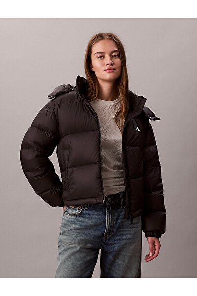 Calvin Klein Kadın Marka Logolu Fermuar Ve Kapüşon Detaylı Şık Görünüşlü Kışlık Kullanıma Uygun Siya