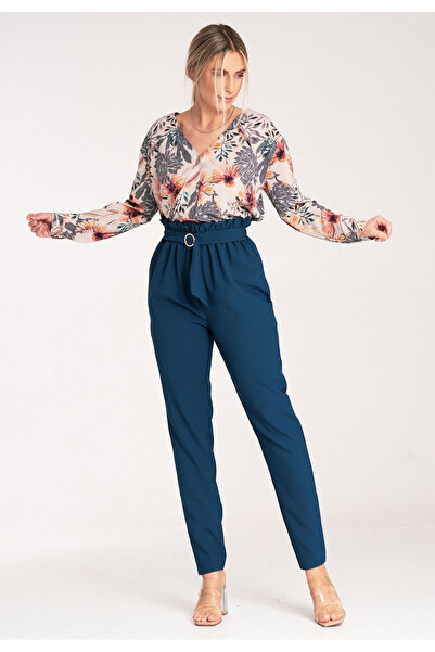 Figl Elegant women's high-waisted trousers - M1072 Navy blue size M