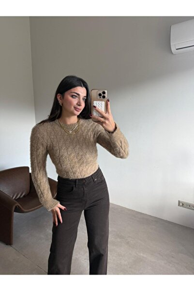 Bade Butik Pulover cu model tricotat Camel