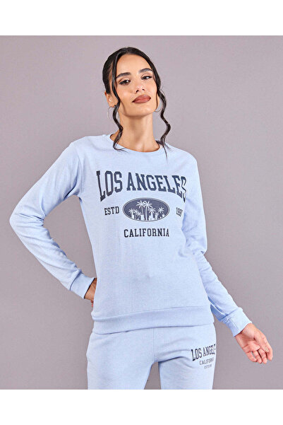 REDTAG Women Blue Printed Basic Sweatshirt