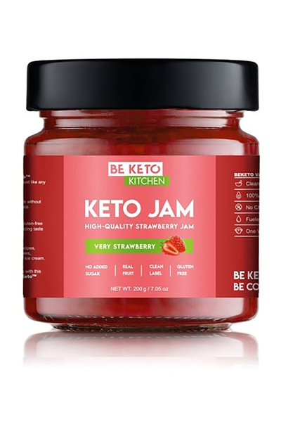 Perfect Keto Çilek li Ketojenik Reçel Şekersiz, Glutensiz, Stevia'lı 200g, vegan, düşük karbonhidrat
