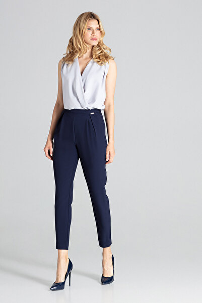 Figl Women's classic trousers - women's pleated trousers, navy blue M676, size S