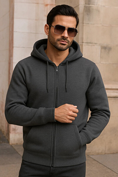 DAMGA JEANS Ανδρικό χειμερινό φούτερ με τσέπες ανθρακί oversized