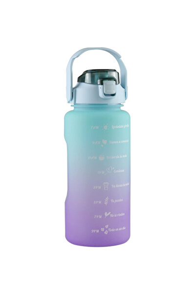 zola 2000 ml water bottle with straw, locking lid, time marker, durable handle, turquoise/moon