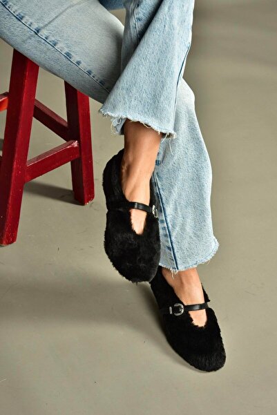 Fox Shoes V820105504 Black Plush Daily Flat Women's Ballerinas