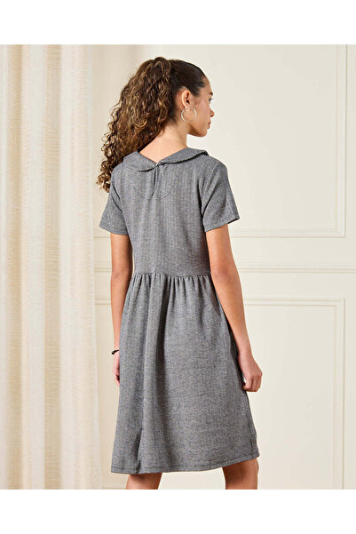 REDTAG Senior Girls Grey Plaid Collared Tiered Dress