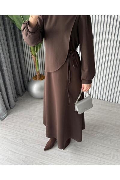 Molly Nelly Γυναικείο μακρύ φόρεμα σκουμπά με λεπτομέρεια σάλι με γιακά