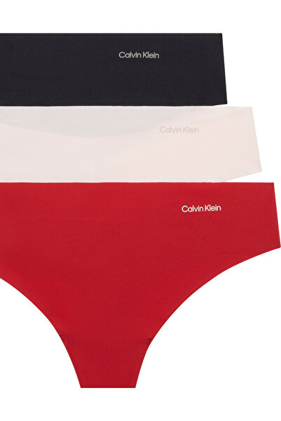 Calvin Klein Kadın Red Stamp/Nymph Thing/ Black 3'lü Paket Tanga