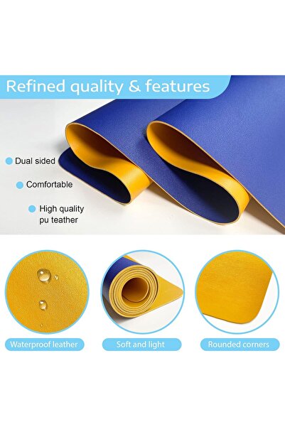 SKY TOUCH SKY-TOUCH Mouse Pad 80x40cm PU Leather Extended Gaming Desk Mat (Blue/Yellow)