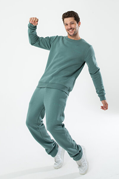 a02teks Men's Cotton Fleece Lined Embroidered Black Men's Tracksuit Set