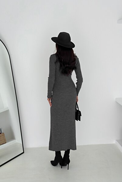 Noi Belis Maxi Boy Half Placket Button Detailed Knitwear Dress Aw25El0022