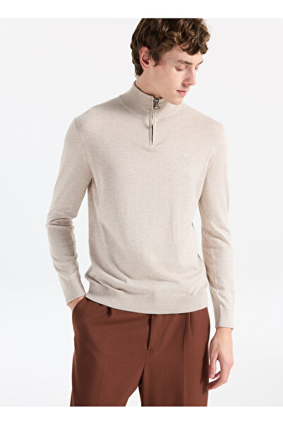 Fabrika Bato Yaka Basic Düz Bej Melanj Erkek Kazak F5WM-KZK 2555