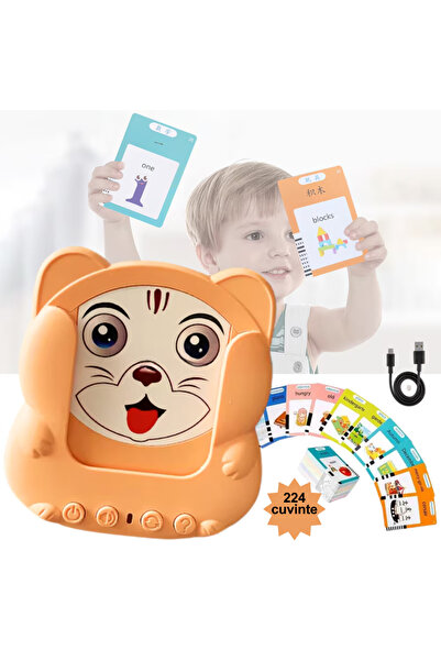 sallma Montessori Educational Toy — English Card Reader, 224 Words, 112 Flash Cards, MicroUSB, Orange