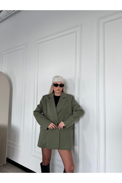 solena sln Women's Polyviscon Double Buttoned Shoulder Pad Pack Oversized Blazer Jacket