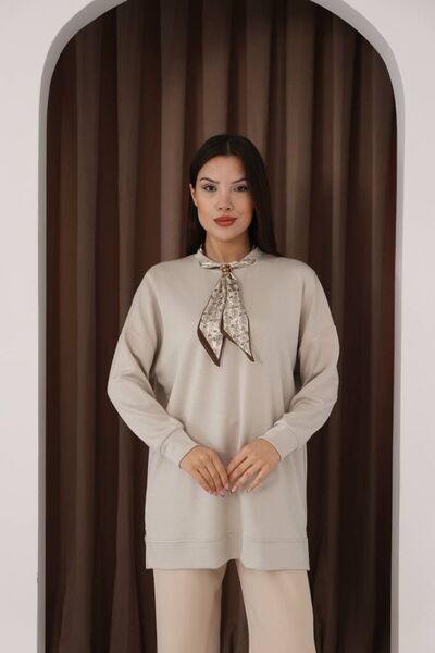 QBZ Fularli Oversize Modal Sweatshirt Tunic