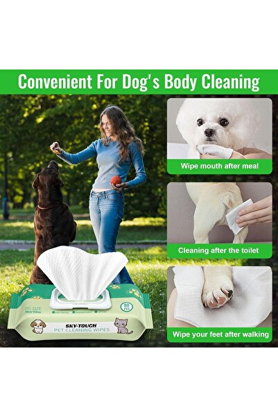 SKY TOUCH SKY-TOUCH Dog Wipes 240pcs Plus Size Pet Grooming Wipes Unscented (Green, 3 Pack)