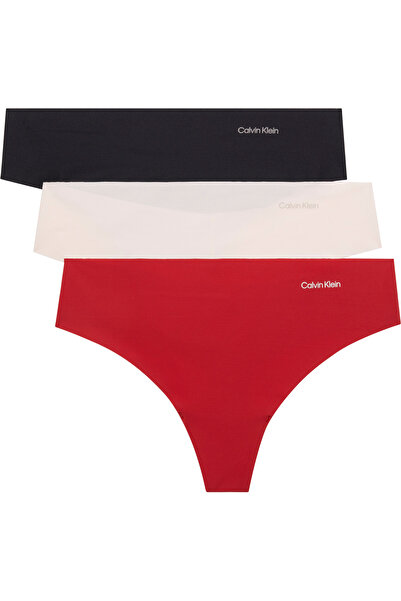 Calvin Klein Kadın Red Stamp/Nymph Thing/ Black 3'lü Paket Tanga