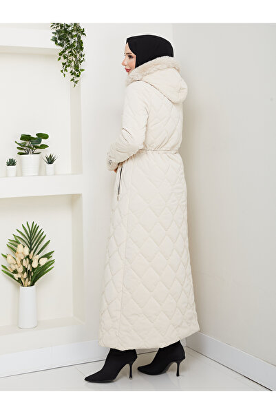 KMKkombin Women's New Season Fully Padded Hooded Nova Fabric Young Sports Long Coat Overcoat 11.75Kmk