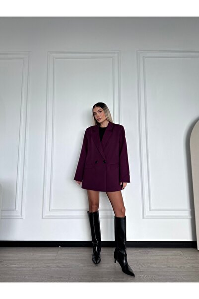 solena sln Women's Polyviscon Double Buttoned Shoulder Pad Pack Oversized Blazer Jacket